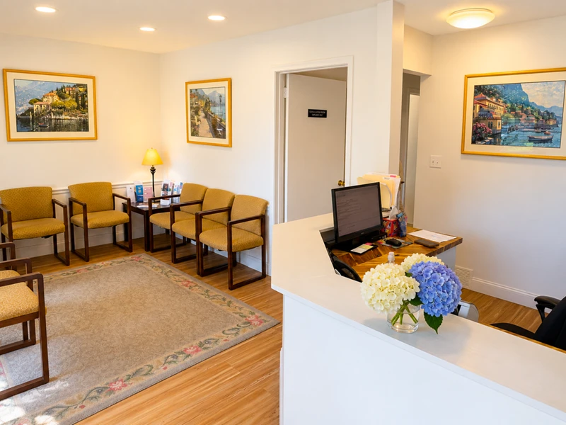 The warm, welcoming reception area of the de Fazio office